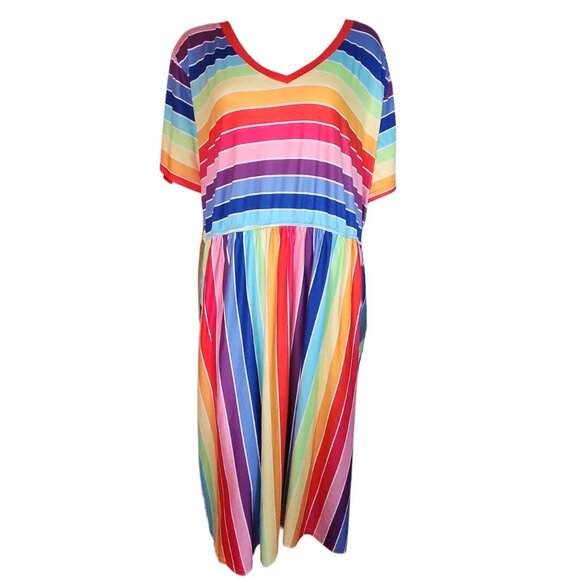 Unbranded Dress Womens Plus Size 5XL Rainbow Pullover Striped Pride Happy Color - Picture 1 of 7